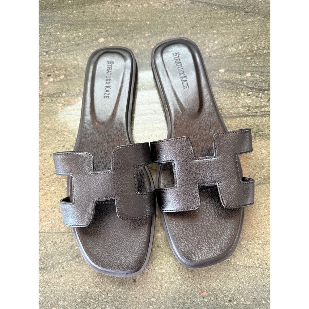 Stratuxx Kaze Open Toe Flat Dress Sandals Women's Size‎ 10 Black Casual Fashion